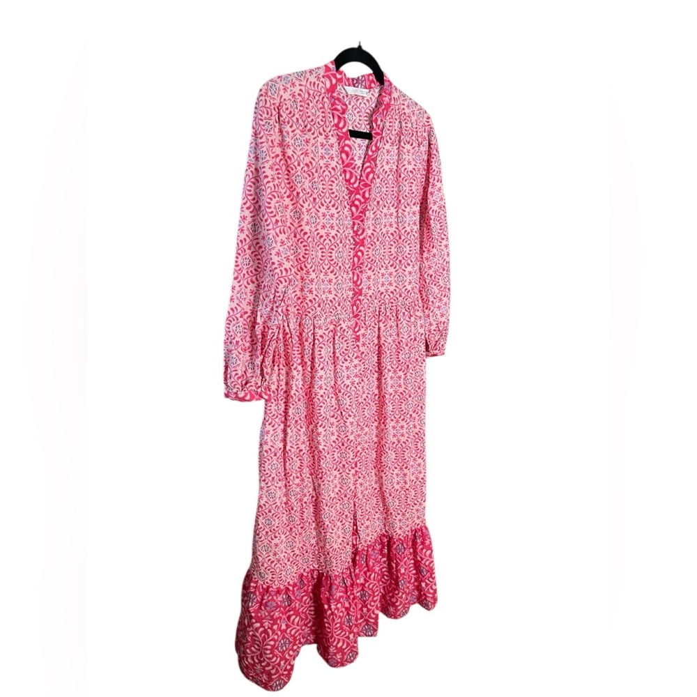 Zara Cotton Pink Floral Print Bohemian midi Dress Medium - Picture 6 of 6